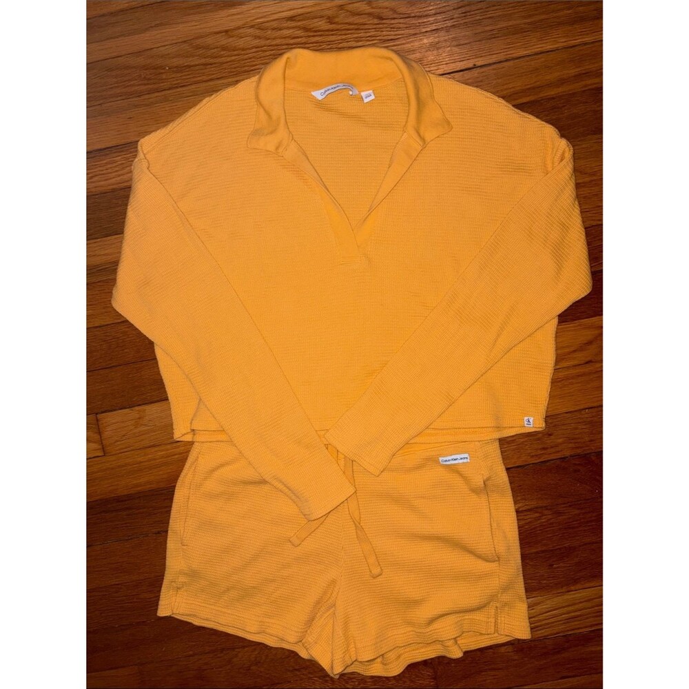 Calvin Klein Jeans Waffle-Knit Lounge Set - Yellow Size Small - Short Set - NWOT